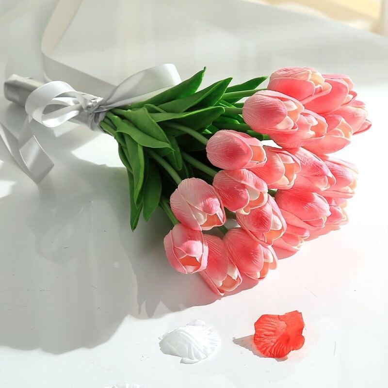 Choyclit - 10 pcs Real Touch Latex Artificielle Tulipes Fleurs Faux Tulipes Fleurs Bouquets De Mariage pour Mariage Maison Jardin Décoration Rose