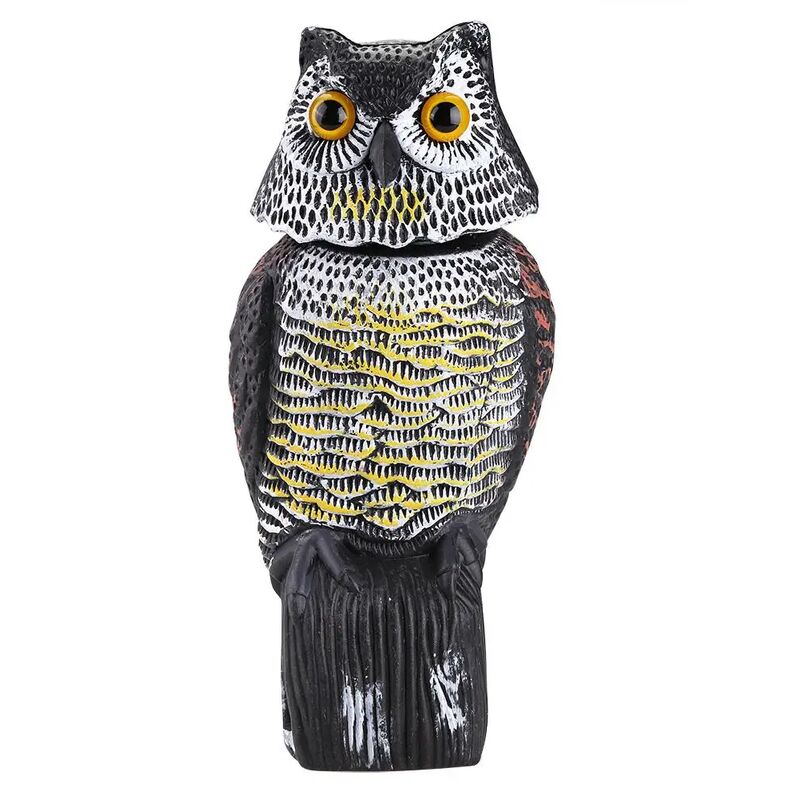 Yzmrbdqc - Réaliste effaroucheur d'oiseaux tête rotative son hibou rdeur leurre Protection répulsif antiparasitaire épouvantail jardin cour déplacer