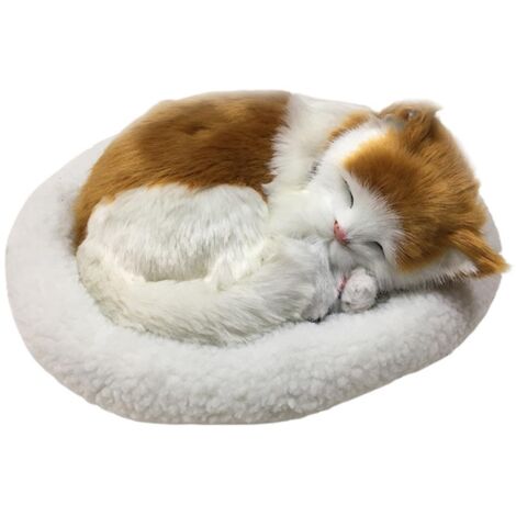 Realistic Sleeping Cat Toy Breathing Cat Stuffed Animal Doll with Mat Plush Toys for Children Home Ornament