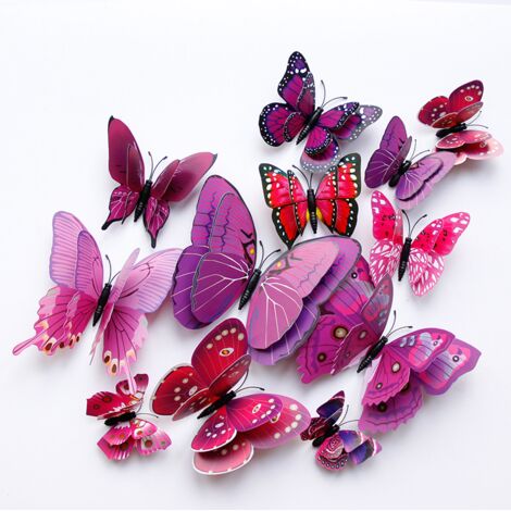 Realistische 3D-Schmetterlings-Wandtattoos mit zwei Lagen – Kreative, farbenfrohe Schmetterlingsaufkleber aus PVC für die Wohnzimmerdekoration