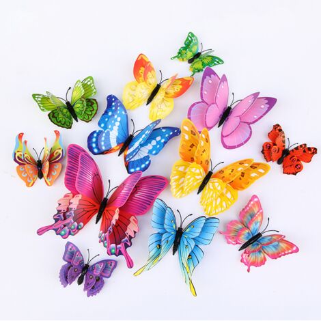 Realistische 3D-Schmetterlings-Wandtattoos mit zwei Lagen – Kreative, farbenfrohe Schmetterlingsaufkleber aus PVC für die Wohnzimmerdekoration