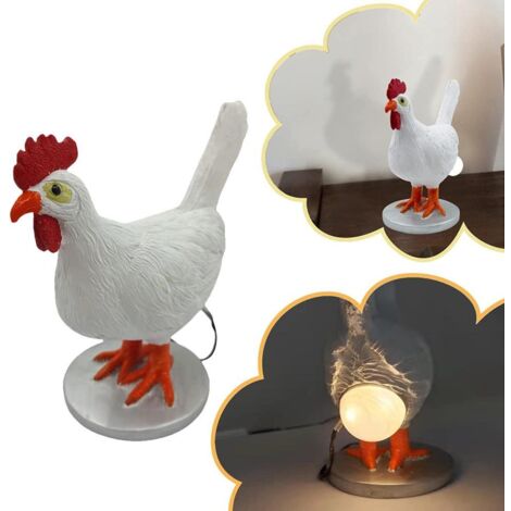 Realistische LED-Henne aus Kunstharz mit Ei, dekoratives Nachtlicht für Ostern, Halloween, Weihnachten – Dekoration für Zuhause und Schlafzimmer