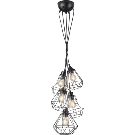 REALITY LEUCHTEN - LAMPADARIO A SOSPENSIONE MEIKE GRAPPOLO 5 GABBIE NERO OPACO