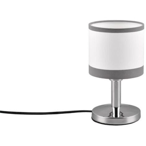 REALITY LEUCHTEN LAMPE DE TABLE DAVOS R59551006, MÉTAL CHROMÉ, ABAT-JOUR GRIS/BLANC, EXCL. 1X E14