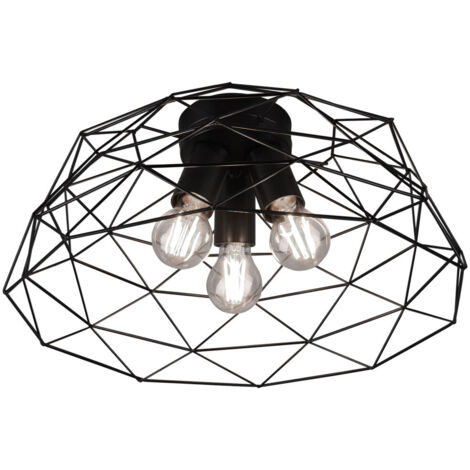 REALITY LEUCHTEN - PLAFONIERA HAVAL A GABBIA IN METALLO NERO OPACO 3 LUCI DIAMETRO 45 CM E27