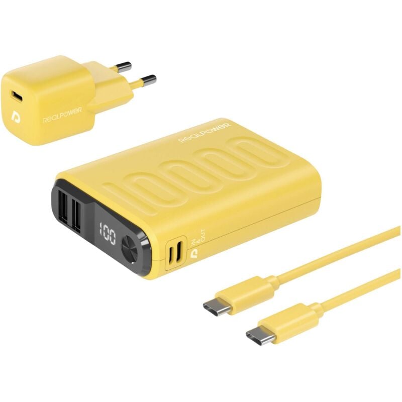 PB-10000 Power Pack Powerbank (batterie supplémentaire) 10000 mAh Li-Ion usb, usb-c® jaune - Realpower