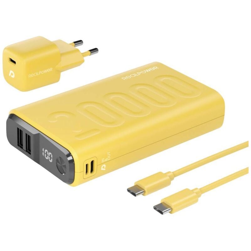 PB-20000 Power Pack Powerbank (batterie supplémentaire) 20000 mAh Li-Ion usb, usb-c® jaune - Realpower