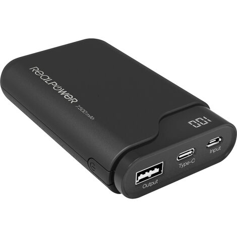 RealPower PB-7500C Powerbank 7500 mAh  Li-Ion  Schwarz