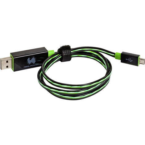 RealPower USB-Kabel  USB 2.0 USB-A Stecker, USB-Micro-B Stecker 0.75 m Grün mit LED 187656