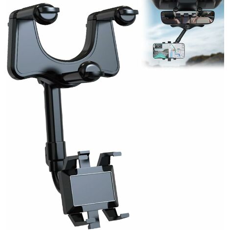 Rearview Mirror Car Phone Holder, 360° Rotatable Retractable Car Smartphone Holder, Portable Car Holder for 4-6.7 Inch Smartphone