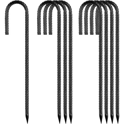 Rebar-Stakes-12-Inch, Ground Stakes Heavy Duty J-Hook Black Coated Anti-Rust Heavy Duty Ground Anchors for Garden Dog Fence Chicken Coop Christmas Decorations Deer Fence 8pcs