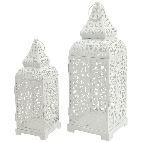 Rebecca Mobili 2 Kerzenhalterlaternen Weiß Metall Wohnzimmer 39x14,5x14,5