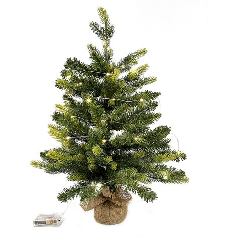Rebecca Mobili Albero di Natale artificiale Mini Verde Piccolo 60 cm base Yuta con 50 luci Led