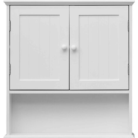 Rebecca Mobili Armario de pared de madera blanca para el baño con 2 puertas y 1 estante