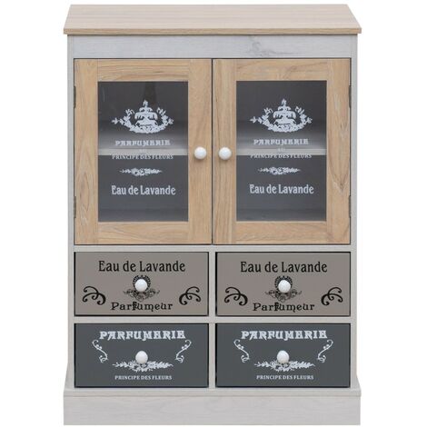 Rebecca Mobili Armario Shabby con 4 cajones y 2 puertas en madera blanca, beige y gris