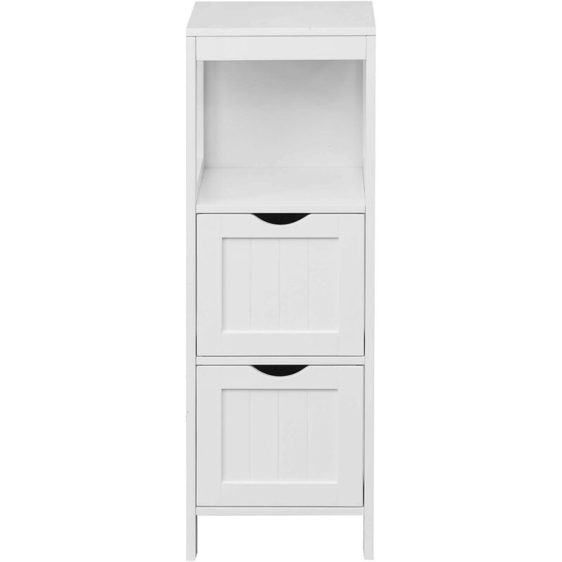 Rebecca Mobili Armoire à colonnes Armoire de salle de bains en bois blanc avec 2 tiroirs et une étagère