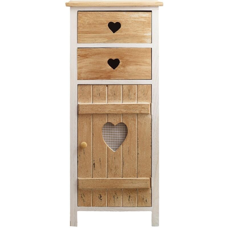 Mobili Rebecca - Rebecca Mobili Armoire Commode 2 Tiroirs 1 Port Bois Beige Shabby 84x37x30