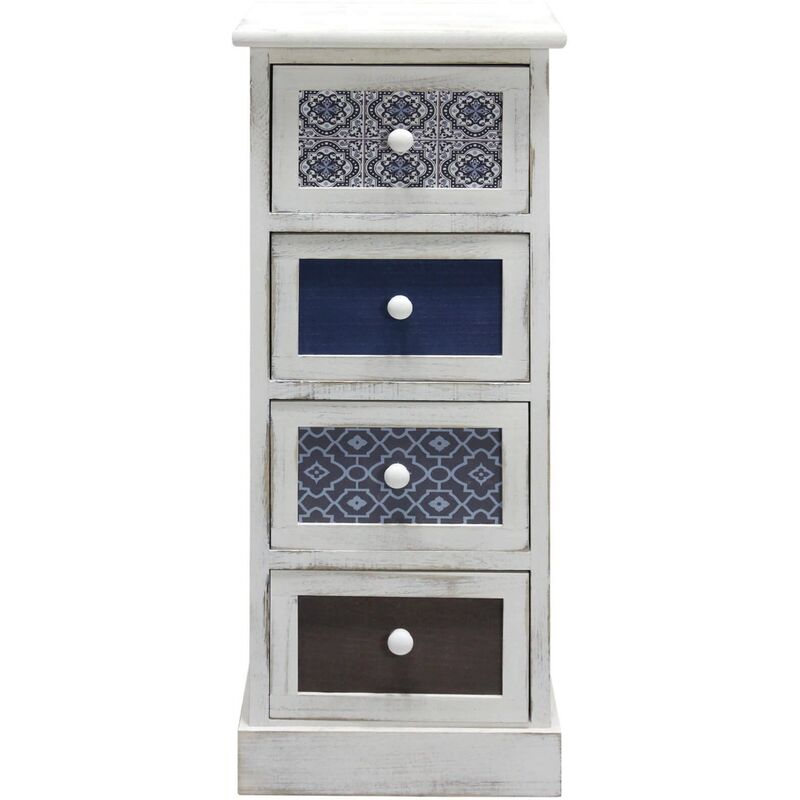 Rebecca Mobili Armoire Commode Blanc Gris Bleu Shabby Bois 4 Tiroirs 76x30x25
