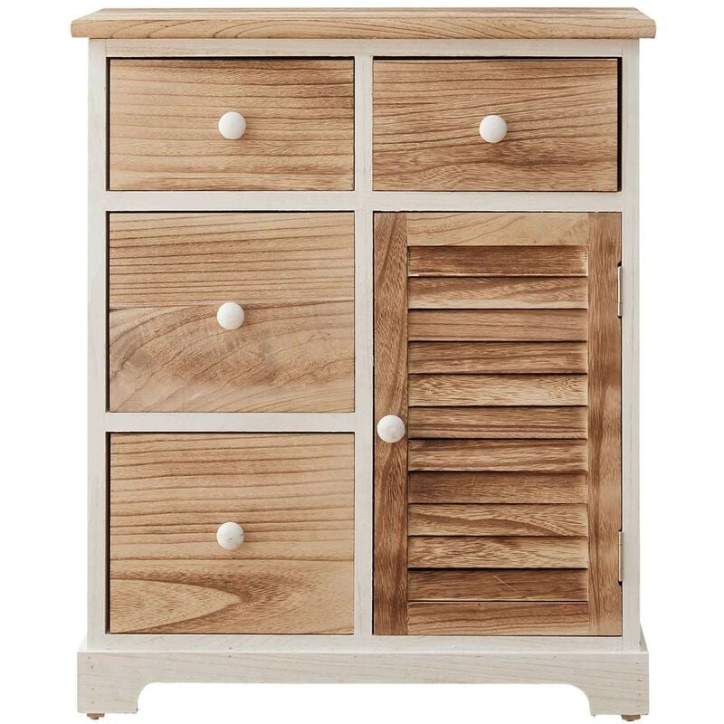 Mobili Rebecca - Rebecca Mobili Armoire Commode Blanc Marron 4 Tiroirs 1 Porte Bois 70x60x30