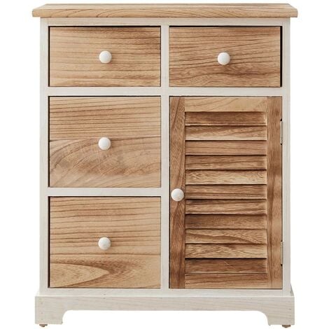 MOBILI REBECCA Rebecca Mobili Armoire Commode Blanc Marron 4 Tiroirs 1 Porte Bois 70x60x30