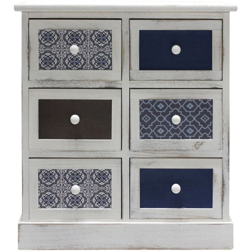 Rebecca Mobili Armoire Meuble Rangement Blanc Gris Bleu Clair 6 Tiroirs 59,5x55,5x25