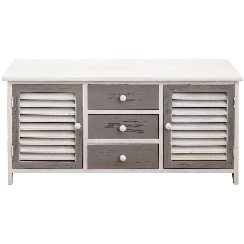 Rebecca Mobili Armoire Meuble tv 2 Portes 3 Tiroirs Bois Blanc Gris 44x90x34
