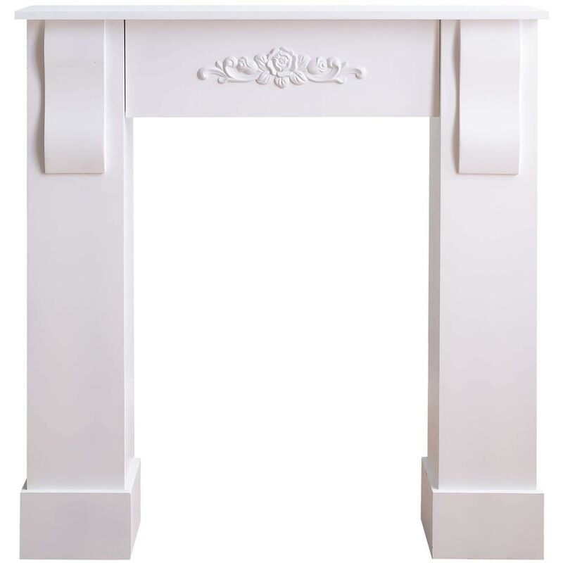 Rebecca Mobili Cadre Cheminée Décoratif Florale Bois Blanc Rustique 92x93x22,5