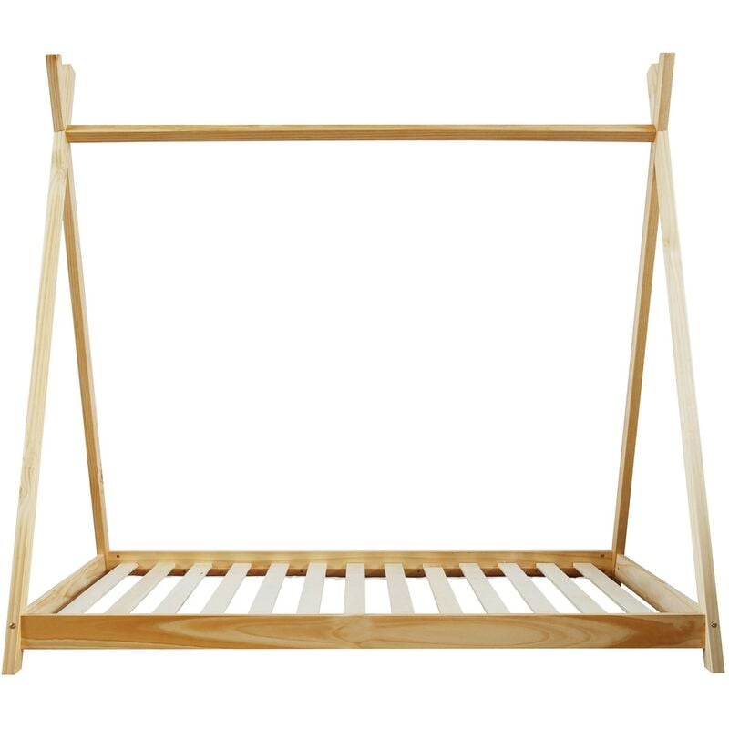 Mobili Rebecca - Rebecca Mobili Cadre de lit pour enfants Rideau en bois naturel 80x160 Chambre d'enfant