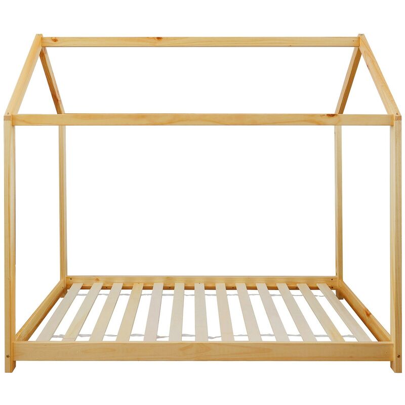 Mobili Rebecca - Rebecca Mobili Cadre de lit simple pour enfants en forme de maison en bois naturel 80x160