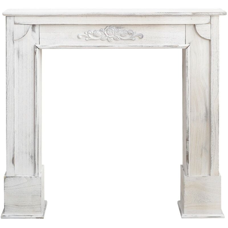 Rebecca Mobili Cadre Decoratif Encadrement Cheminee Bois Gris Shabby 100x105x21