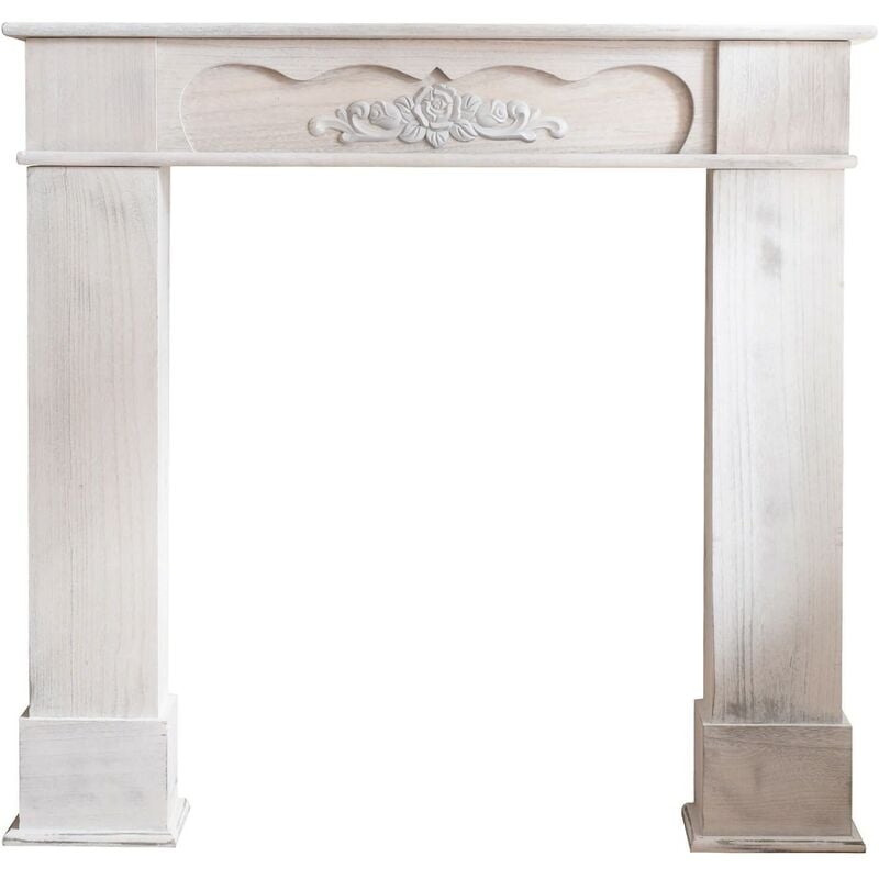 Mobili Rebecca - Rebecca Mobili Cadre Decoratif Manteau de Chemineee Bois Blanc 99x104x21
