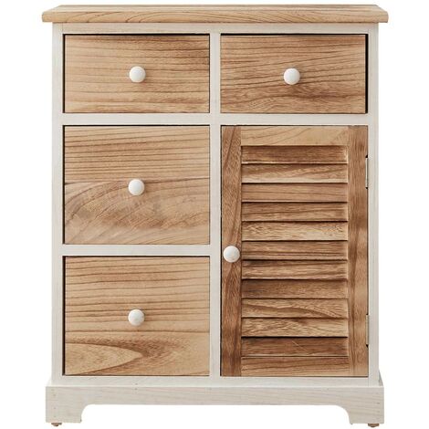 Rebecca Mobili Cajonera Blanco Madera Natural 4 Cajones 1 Puerta 70x60x30