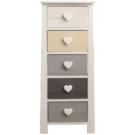 Rebecca Mobili Cassettiera Comodino  5 Cassetti Colorati Cuore 89x37x27