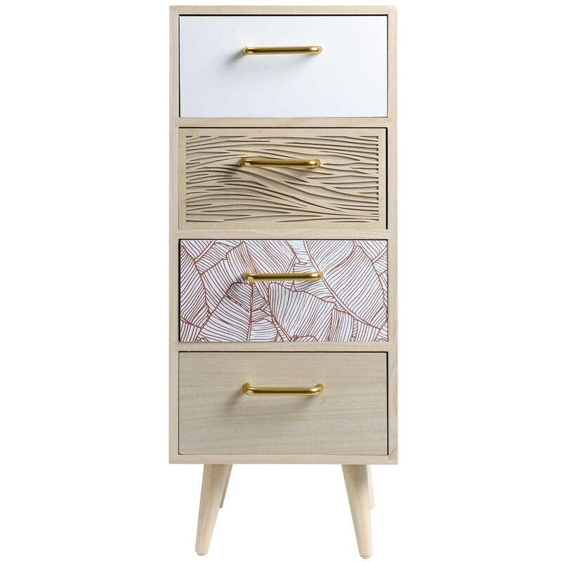 Rebecca Mobili Cassettiera Slim In Legno Con 4 Cassetti Stile Boho