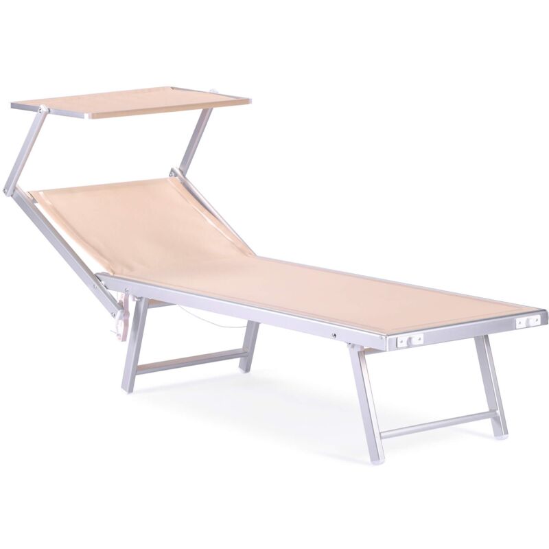 Chaise Longue Rebecca Mobili Jambul 38x186x61 Aluminium Polyester Beige Moderne