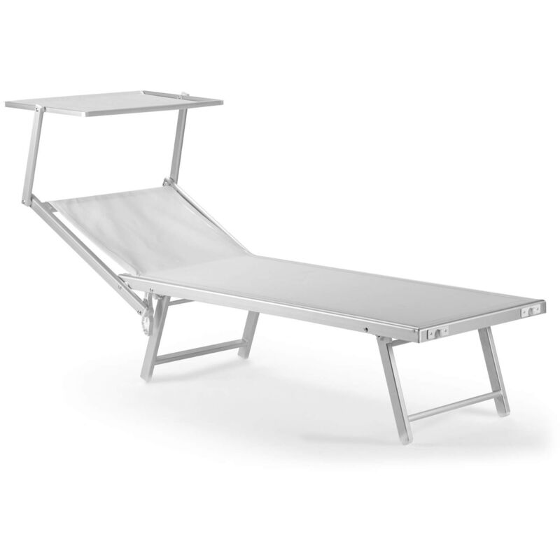 Mobili Rebecca - Rebecca Mobili Chaise longue de plage en aluminium textilène blanc 38x186x61