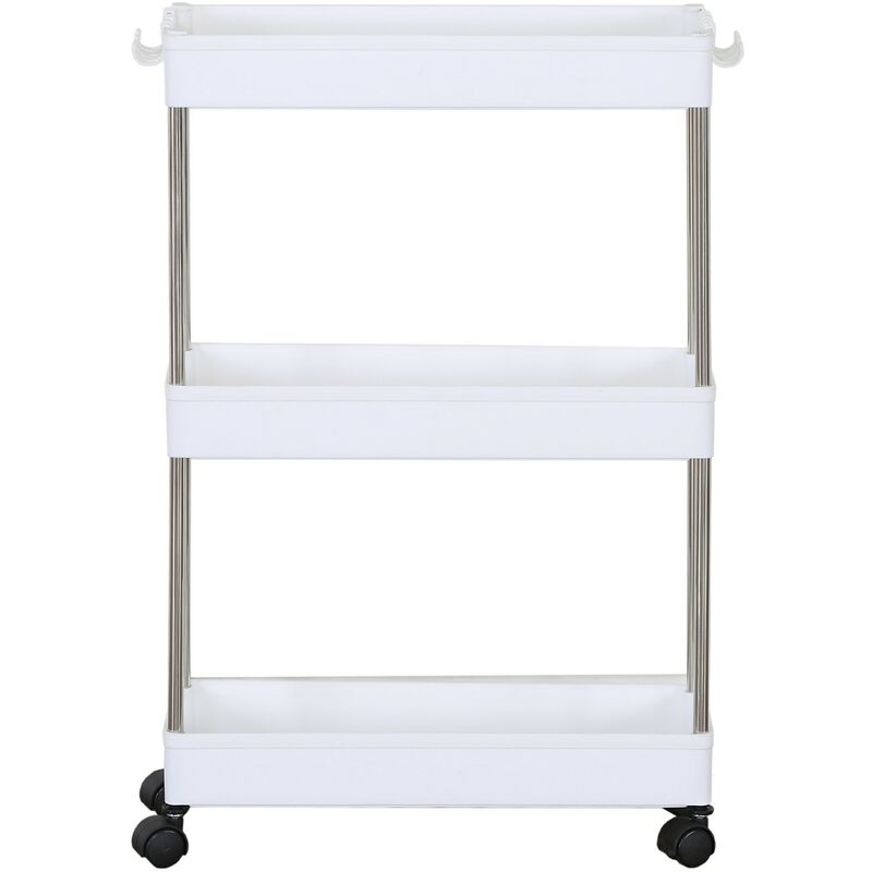 Rebecca Mobili Chariot de cuisine à roulettes 3 étagères Plastique Blanc Gain de place