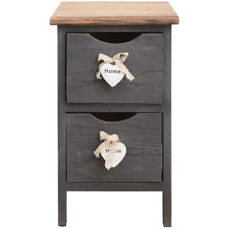 Mobili Rebecca - Rebecca Mobili Chevet Table de Nuit 2 Tiroirs Bois Gris Shabby 41x25x25