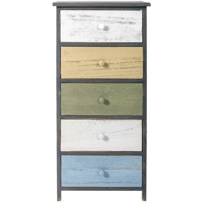 Mobili Rebecca - Rebecca Mobili Chiffonier Chevet 5 Tiroir Gris Deco Urban 87x40x29