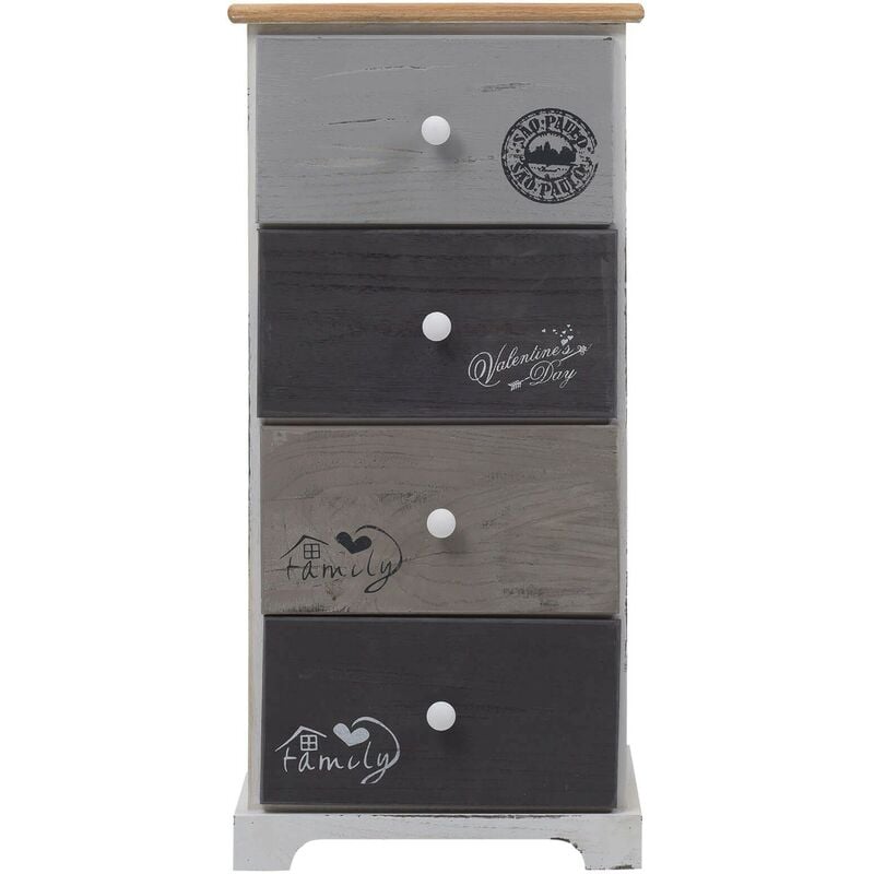 Rebecca Mobili Chiffonnier Commode 4 Tiroirs Bois Blanc Gris Shabby 72x35x27