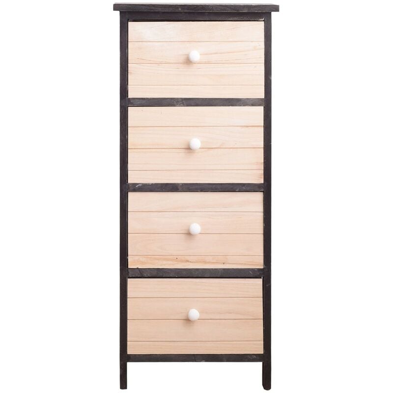 Rebecca Mobili Chiffonnier Commode 4 Tiroirs Bois Blanc Gris Shabby 81x35x25