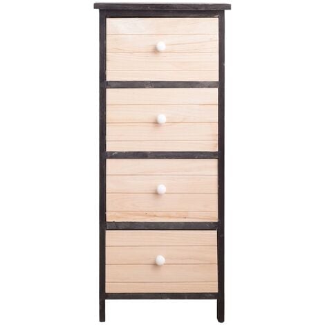 Rebecca Mobili Chiffonnier Commode 4 Tiroirs Bois Blanc Gris Shabby 81x35x25