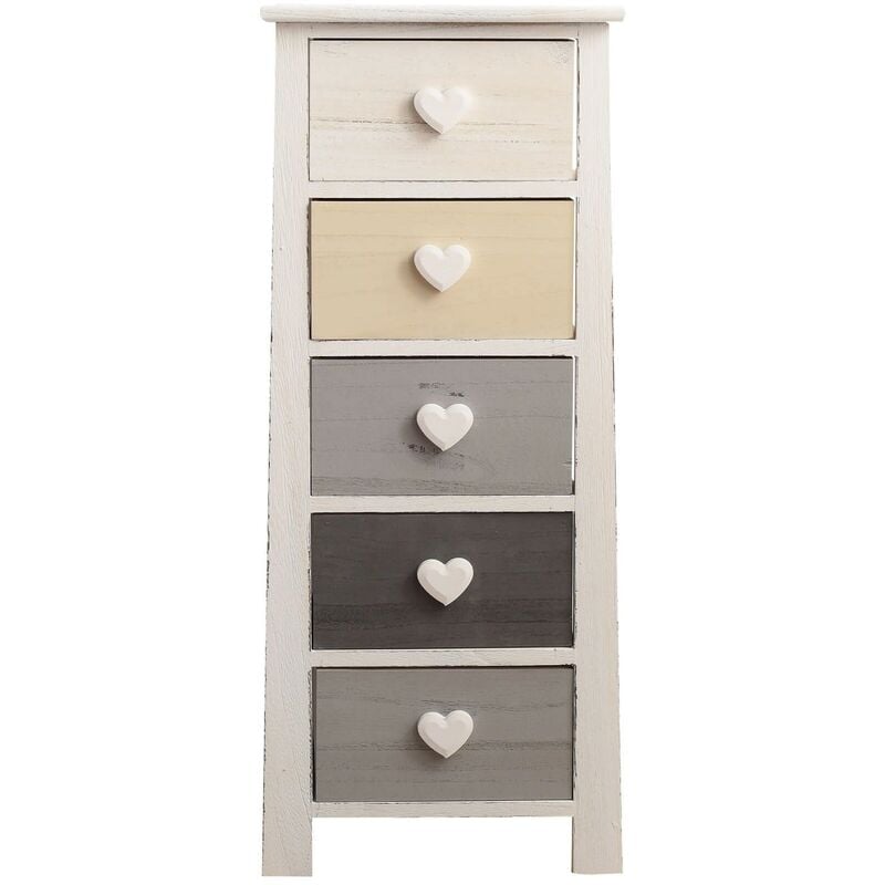 Mobili Rebecca - Rebecca Mobili Chiffonnier Commode 5 Tiroirs Bois Blanc Beige Gris 89x37x27