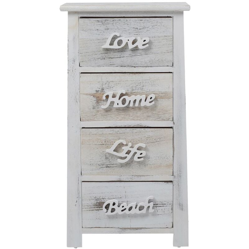Rebecca Mobili Chiffonnier Meuble 4 Tiroirs Bois Blanc Shabby 73x37x27