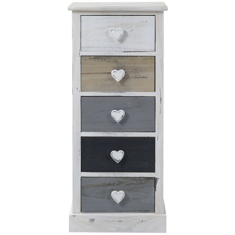 Mobili Rebecca - Rebecca Mobili Chiffonnier Muble 5 Tiroirs Bois Blanc Beige Gris 84x37x27