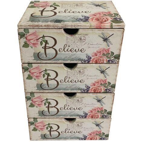 Rebecca Mobili Cofre para joyas de mujer de madera rosa y blanca con 4 cajones