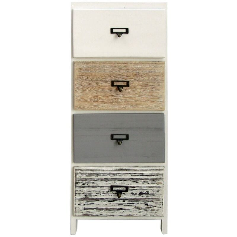 Mobili Rebecca - Rebecca Mobili Commode 4 Tiroirs Bois Blanc Beige Gris Monté 79x30x24