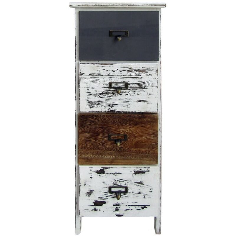 Rebecca Mobili Commode 4 Tiroirs Bois Rétro Blanc Gris Marron 74x28x28