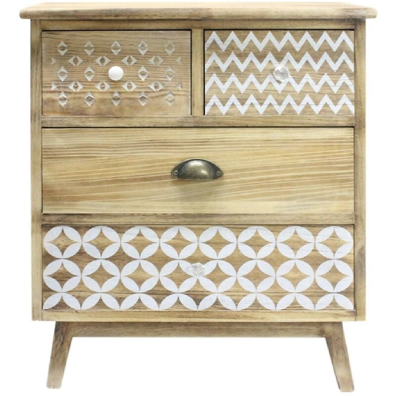 Rebecca Mobili Commode 4 Tiroirs en Bois clair Shabby Boho pour la Cuisine, l'Entrée