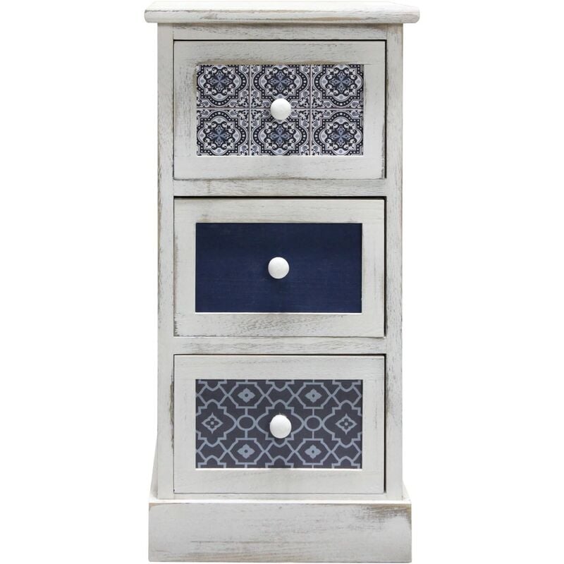 Rebecca Mobili Commode Armoire 3 Tiroirs Blanc Bois Retro 59,5x30x25